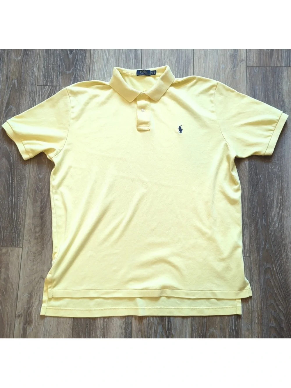 Polo Ralph Lauren 100% Cotton Yellow Polo Navy Logo Mens SZ XL Preppy